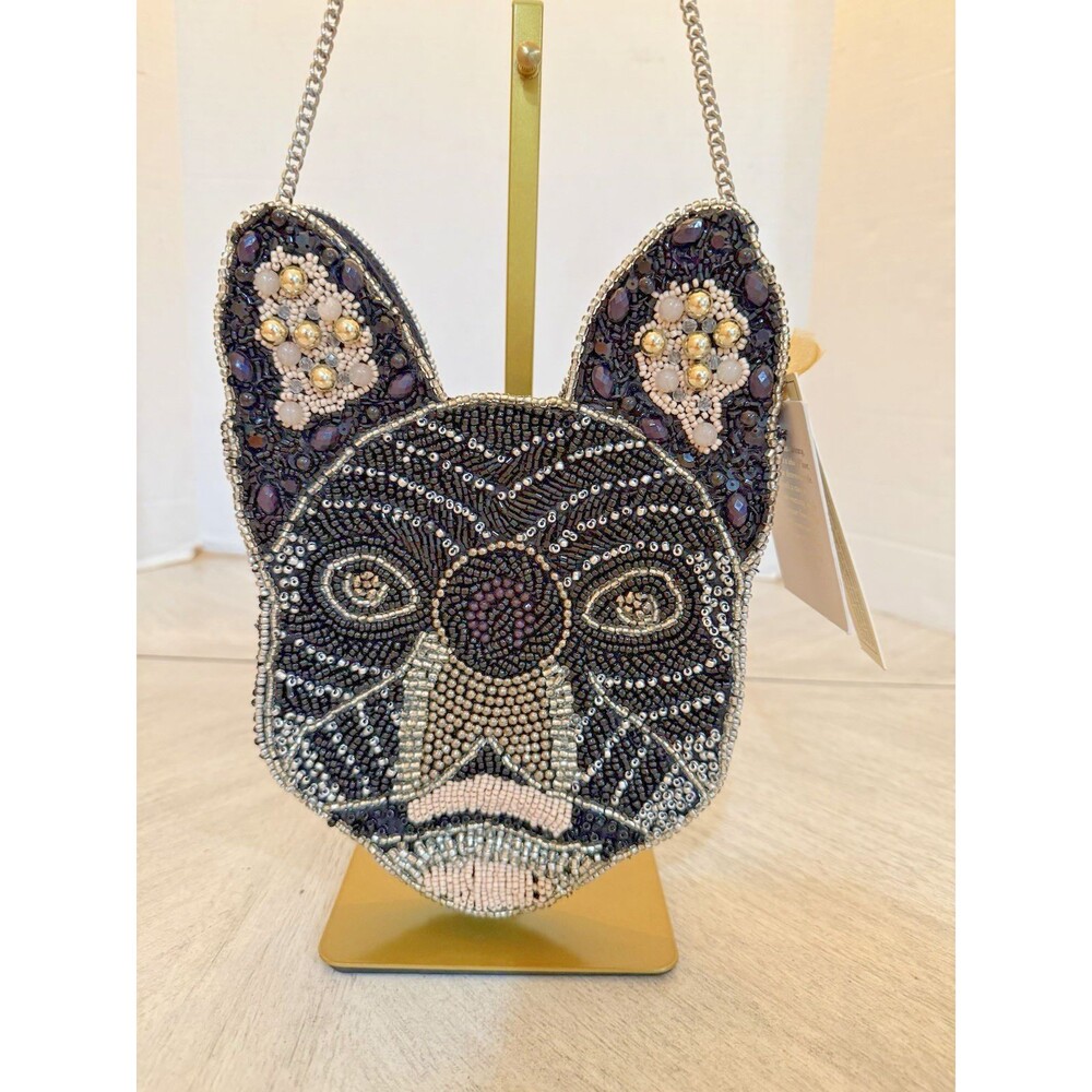 French Bulldog Beaded Crossbody Bag Handmade India NWT Dog Purse Gift Brand New